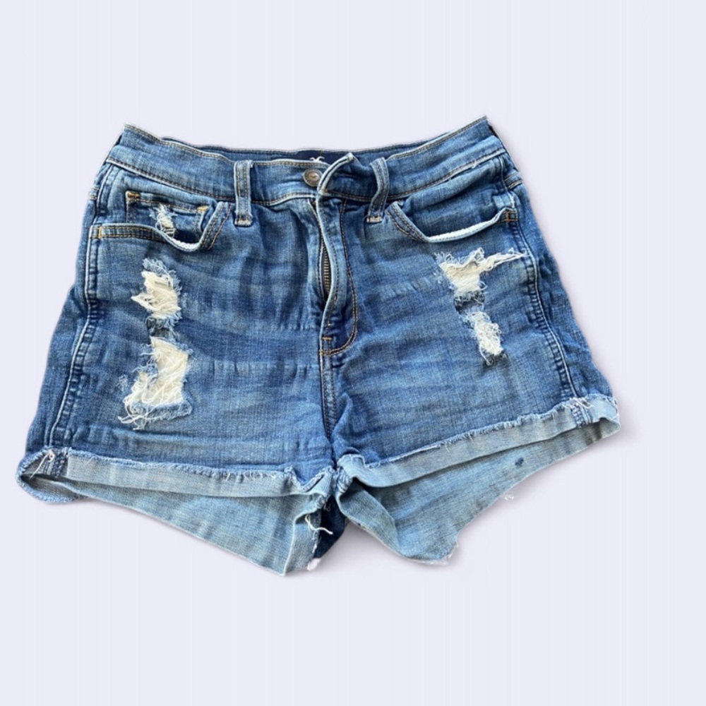 Hollister Blue Distressed Jean Shorts Women's Size 26 (3)